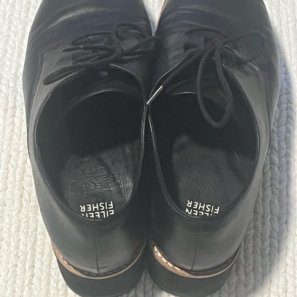 Eileen Fisher Black Leather Oxford Platform Shoes Size 9.5 Lace Up - Picture 4 of 6